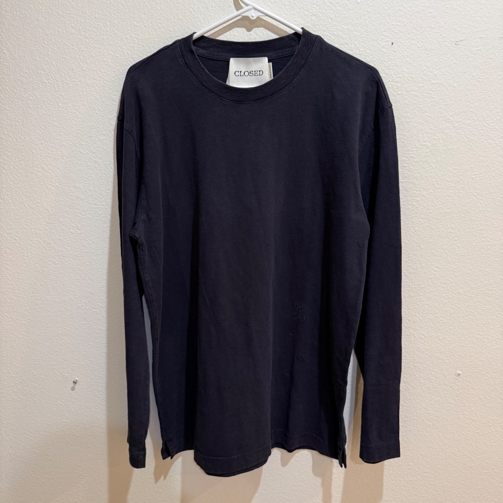 Closed Mens Long Sleeve Organic Cotton T-Shirt Navy Blue Crew Neck Size M